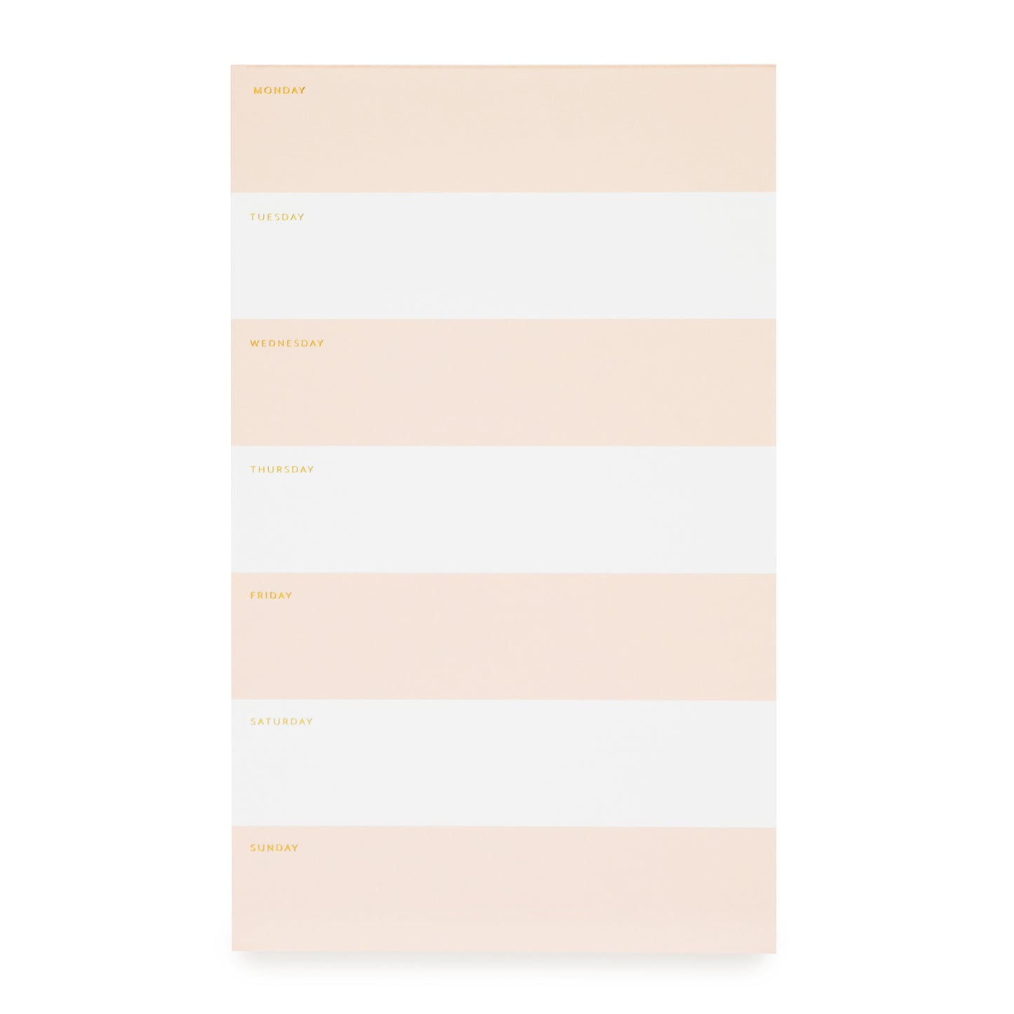 pale pink and white striped weekly pad with gold foil days of the week