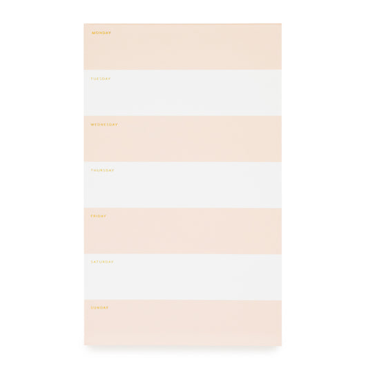 pale pink and white striped weekly pad with gold foil days of the week