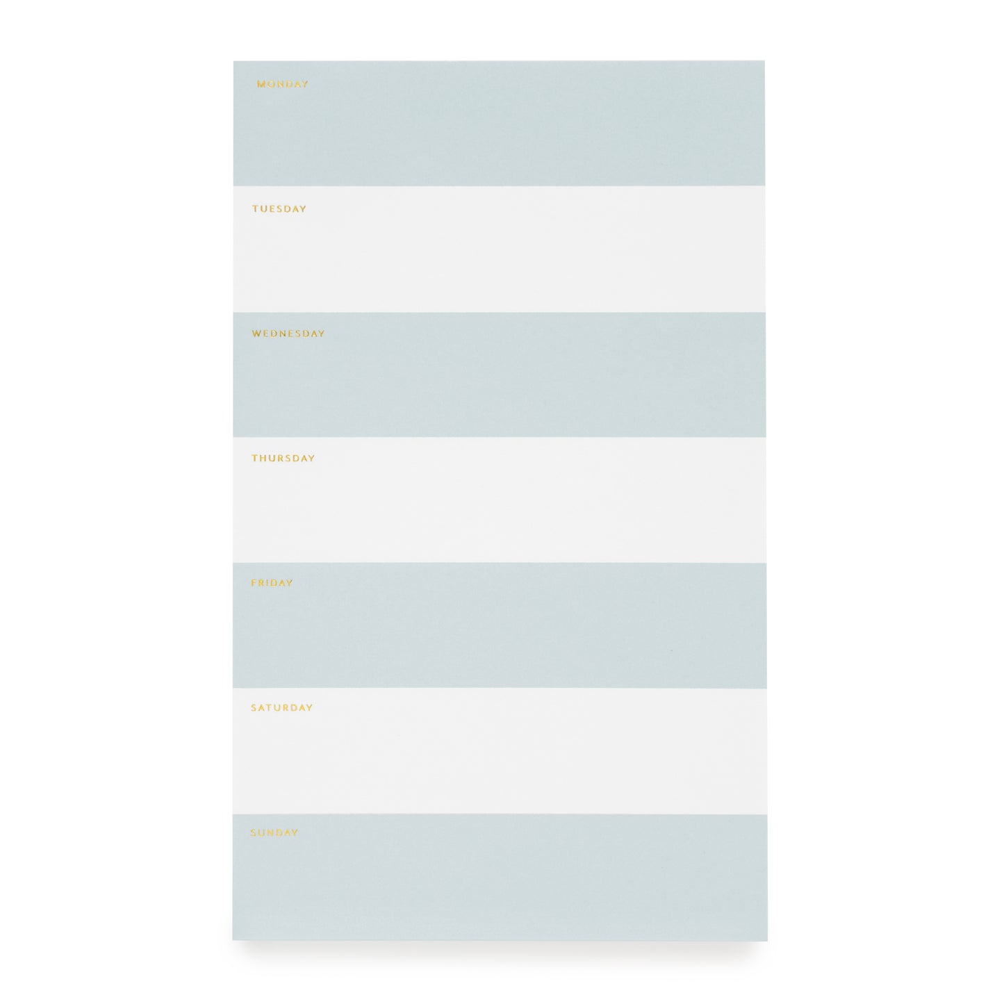 Blue and white striped weekly pad with gold foil details