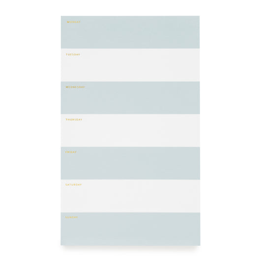 Blue and white striped weekly pad with gold foil details
