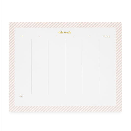 Pink and white striped bordered bordered weekly pad