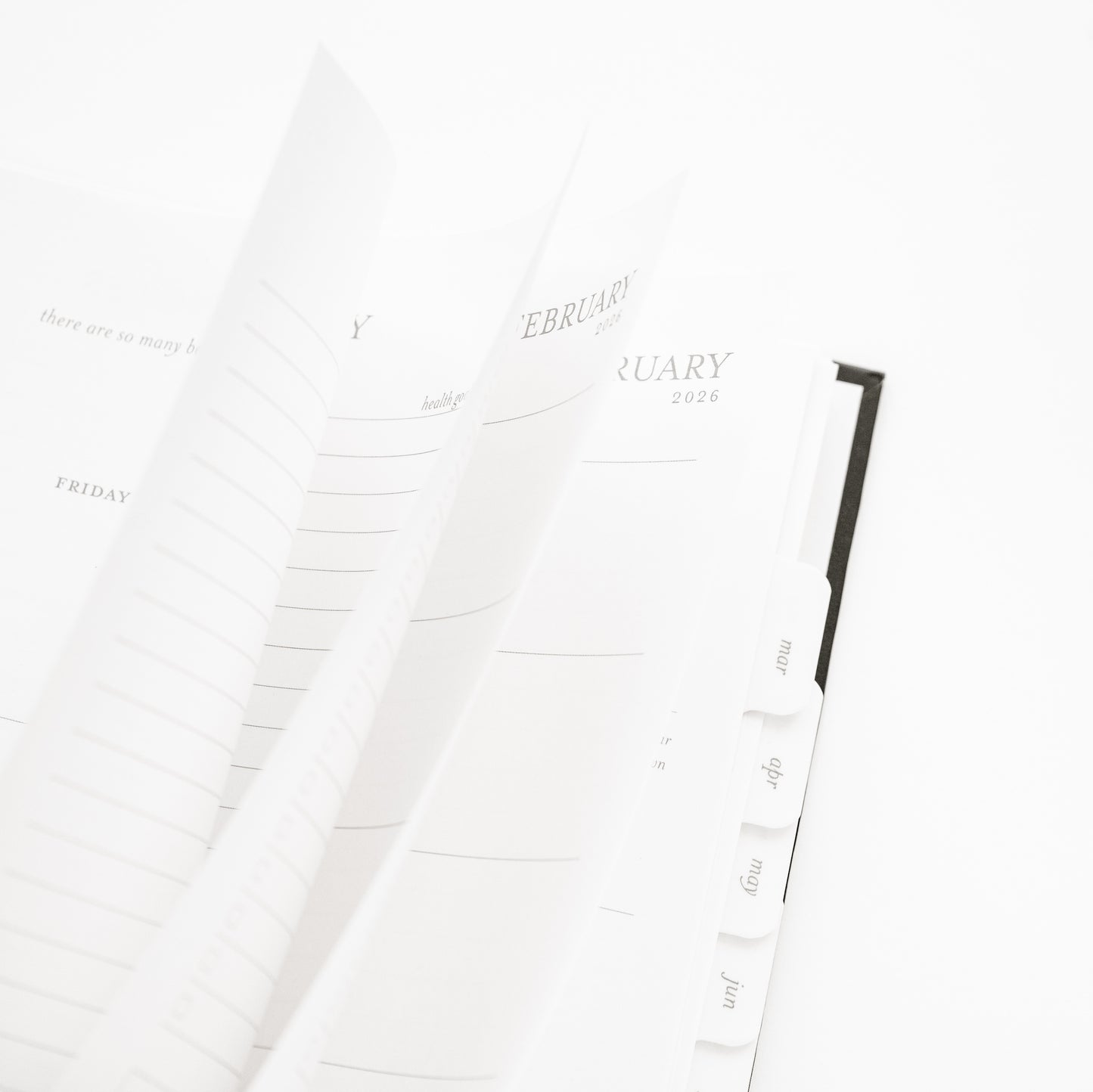 Calendar pages for February 2026 flipping open of the spiral planner