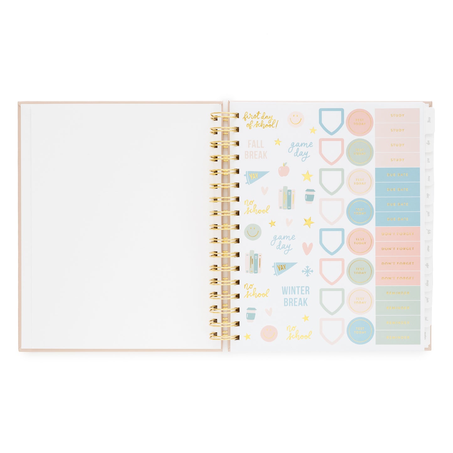 pink, green, blue and gold stickers #3 inside student planner