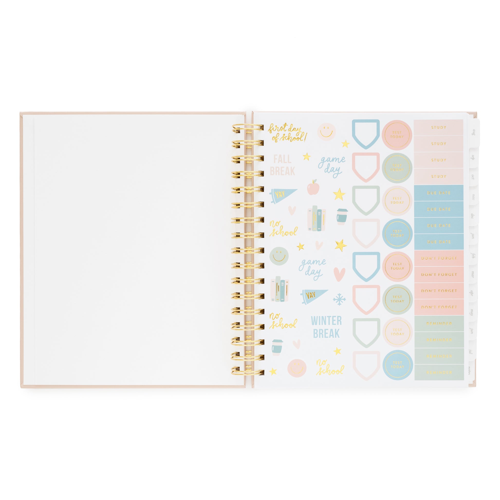 pink, green, blue and gold stickers #3 inside student planner
