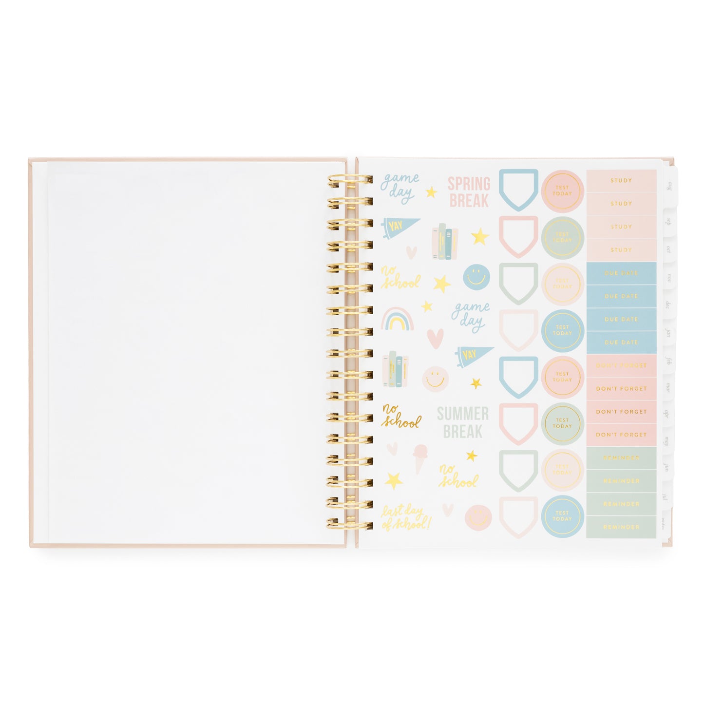 pink, green, blue and gold stickers #2 inside student planner