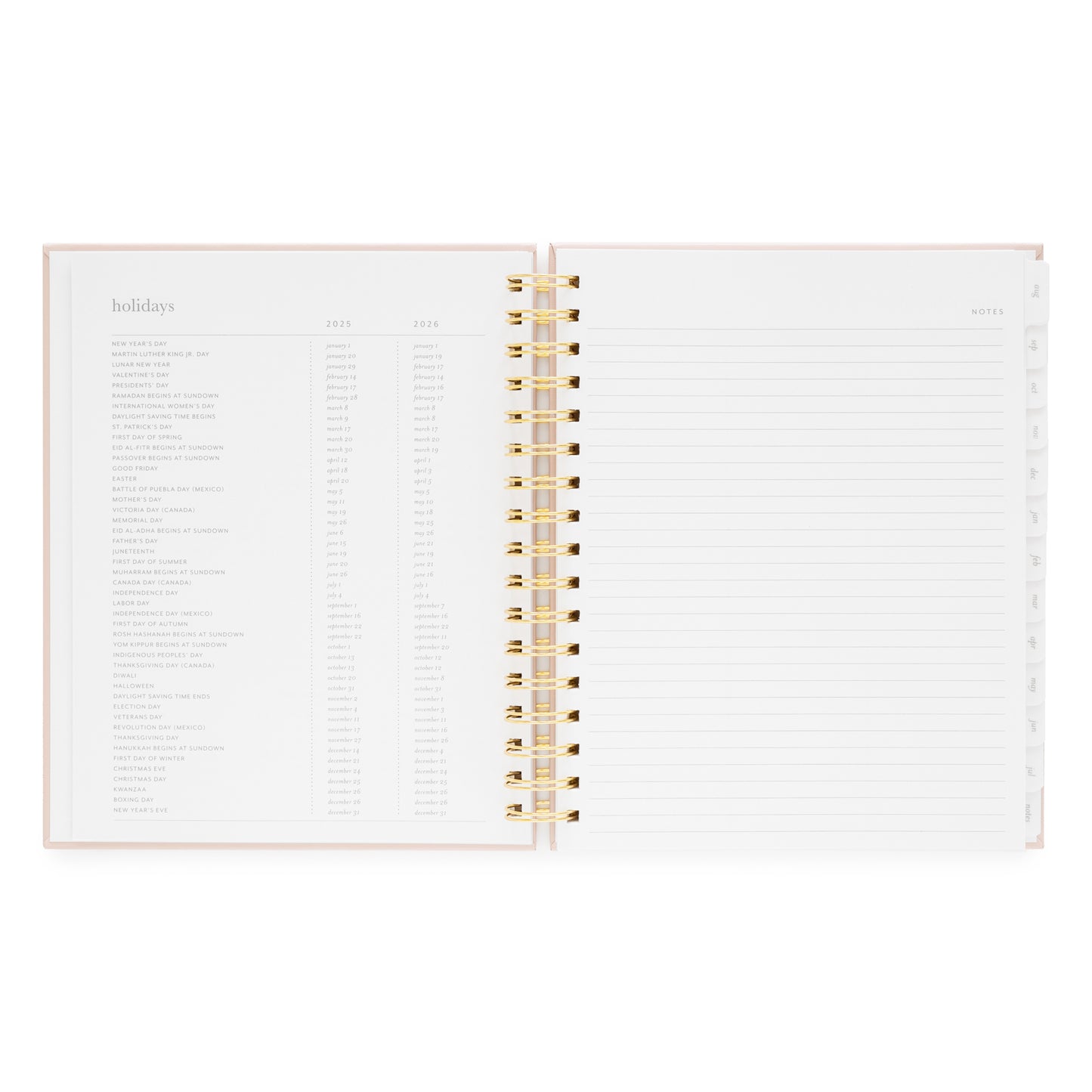 2025 + 2026 holiday list inside student planner