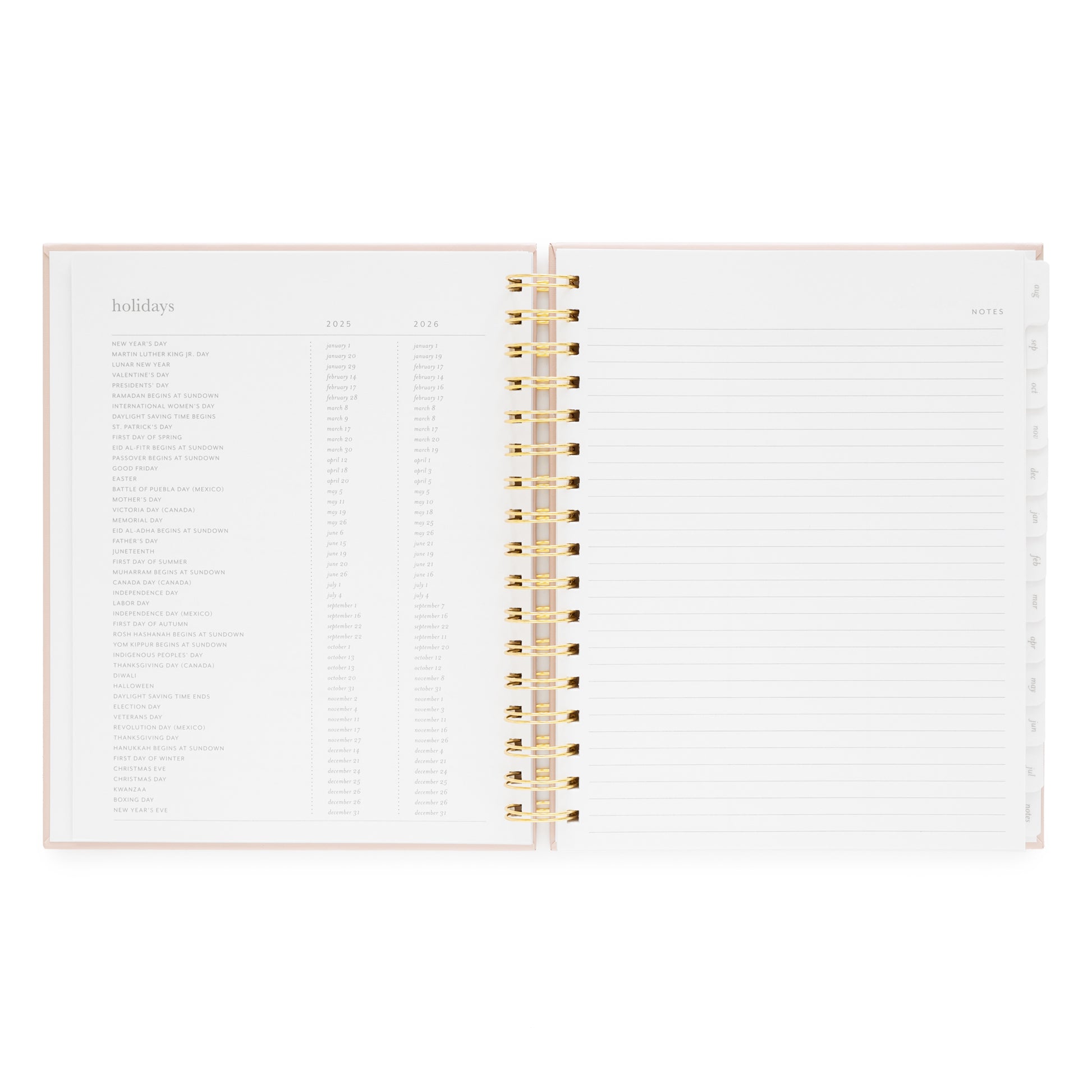 2025 + 2026 holiday list inside student planner
