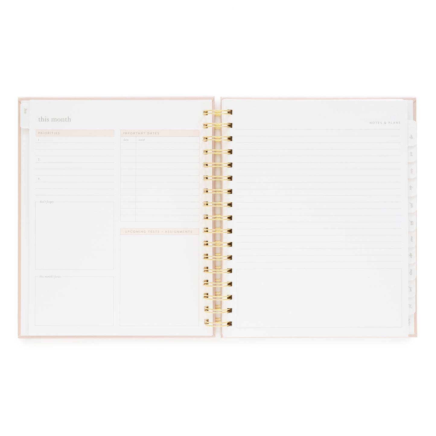 Monthly Planning Page of Student Planner with priorities, important dates, upcoming tests and room for notes