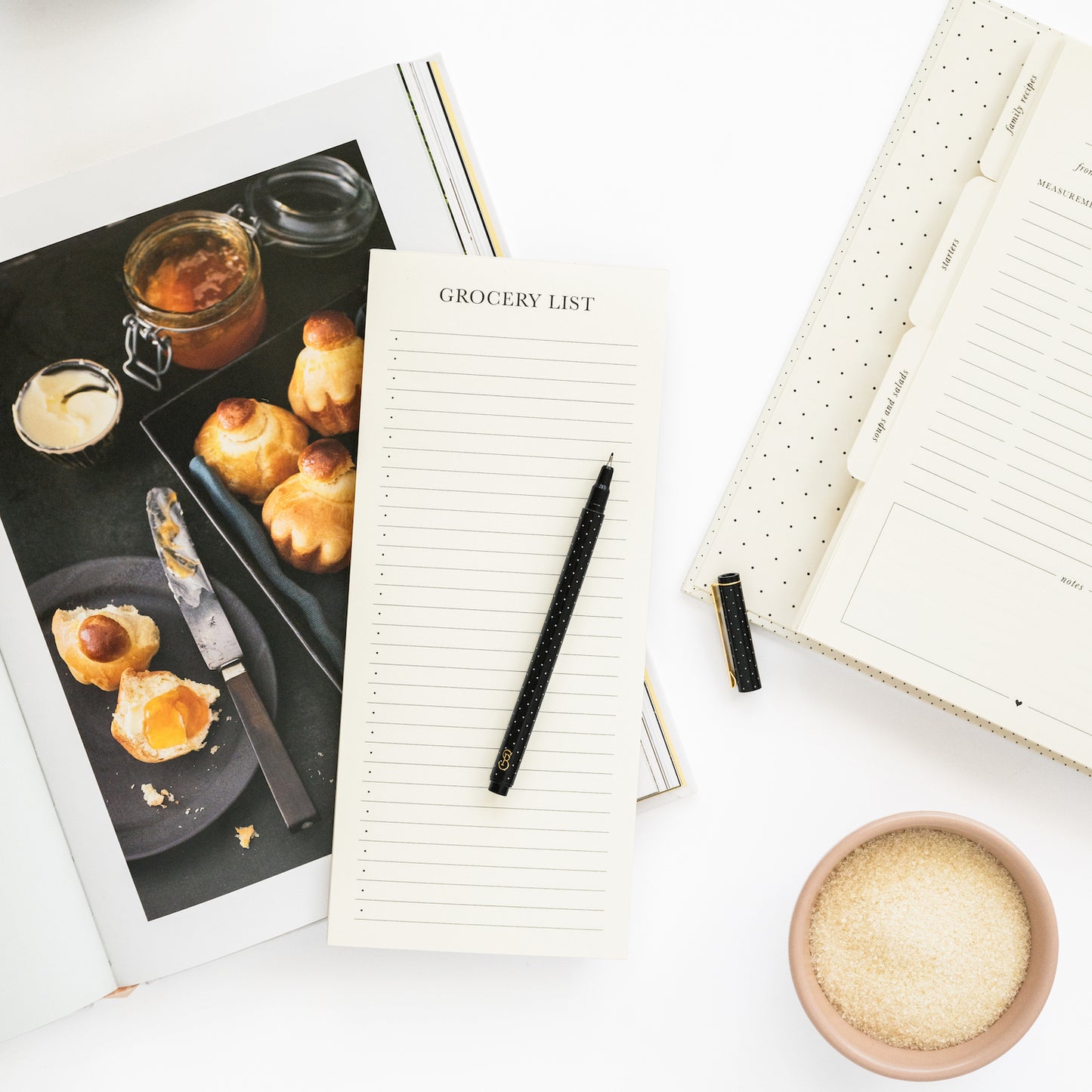 Grocery list pad with brioche recipe