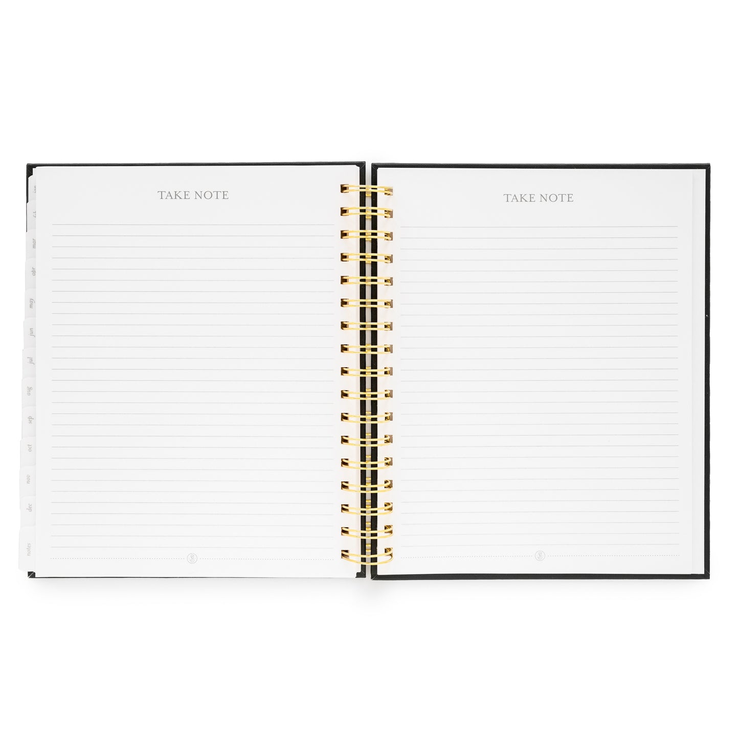 Open spiral planner with lined note pages with "Take Note"