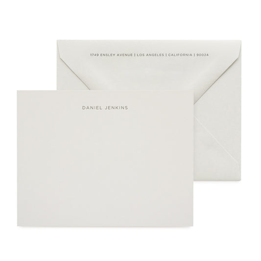 Light grey notecard letterpress printed with dark grey ink
