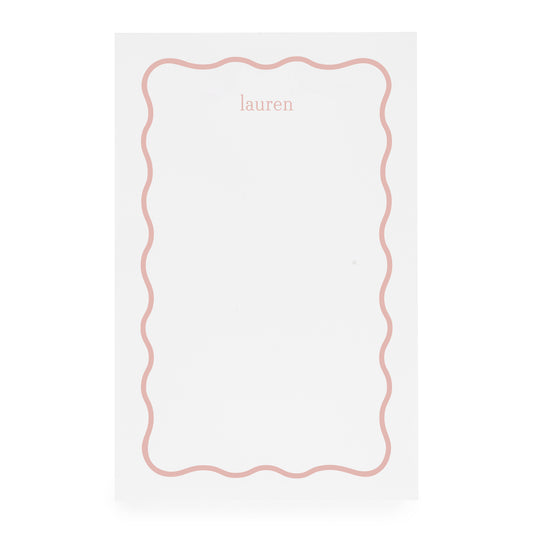 White notepad with rose scallop border and 'lauren' in rose text