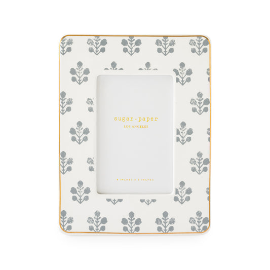 slate grey floral patterned ceramic frame to hold 4x6 photo