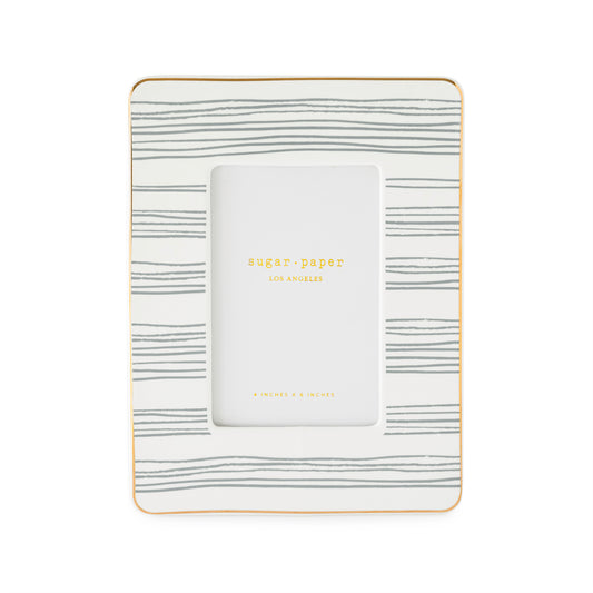 slate grey striped patterned ceramic frame to hold 4x6 photo