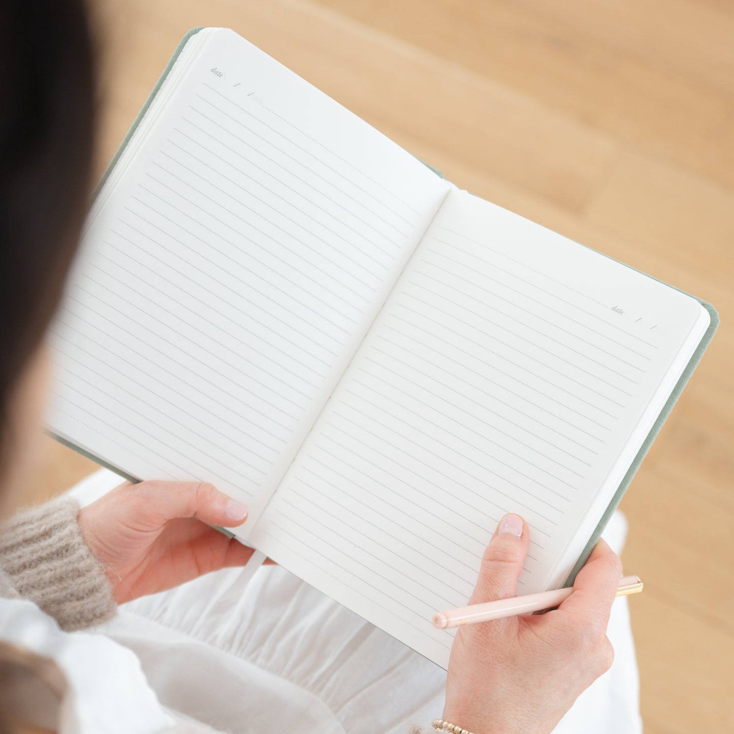 Interior of tailored journal in hand