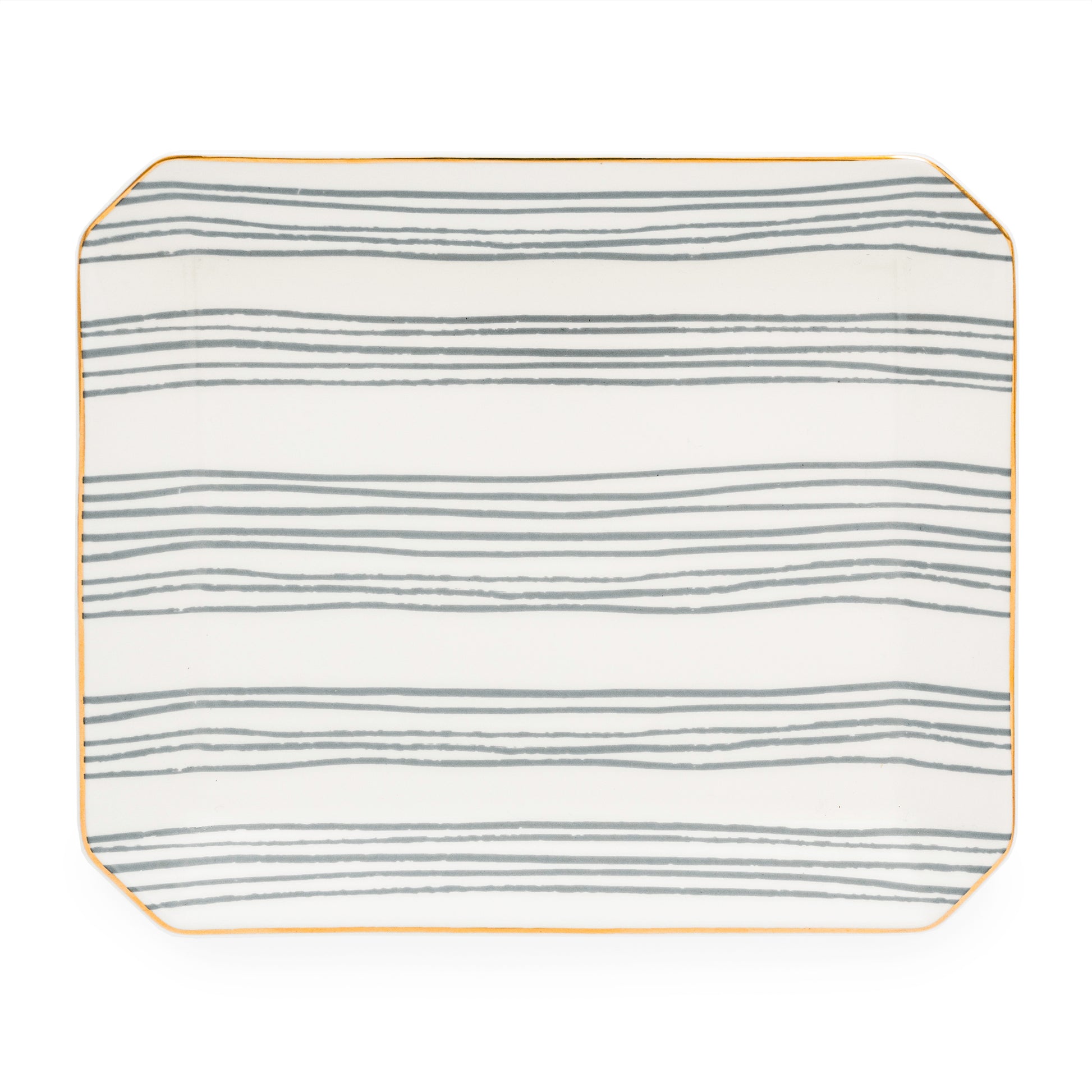 slate grey striped ceramic trinket tray with gold edging detail