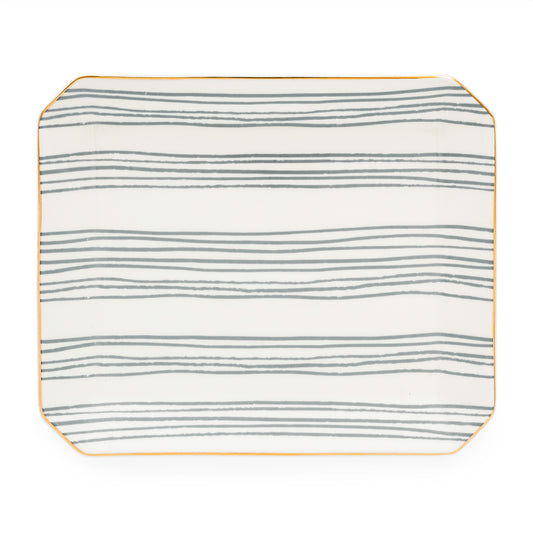 slate grey striped ceramic trinket tray with gold edging detail