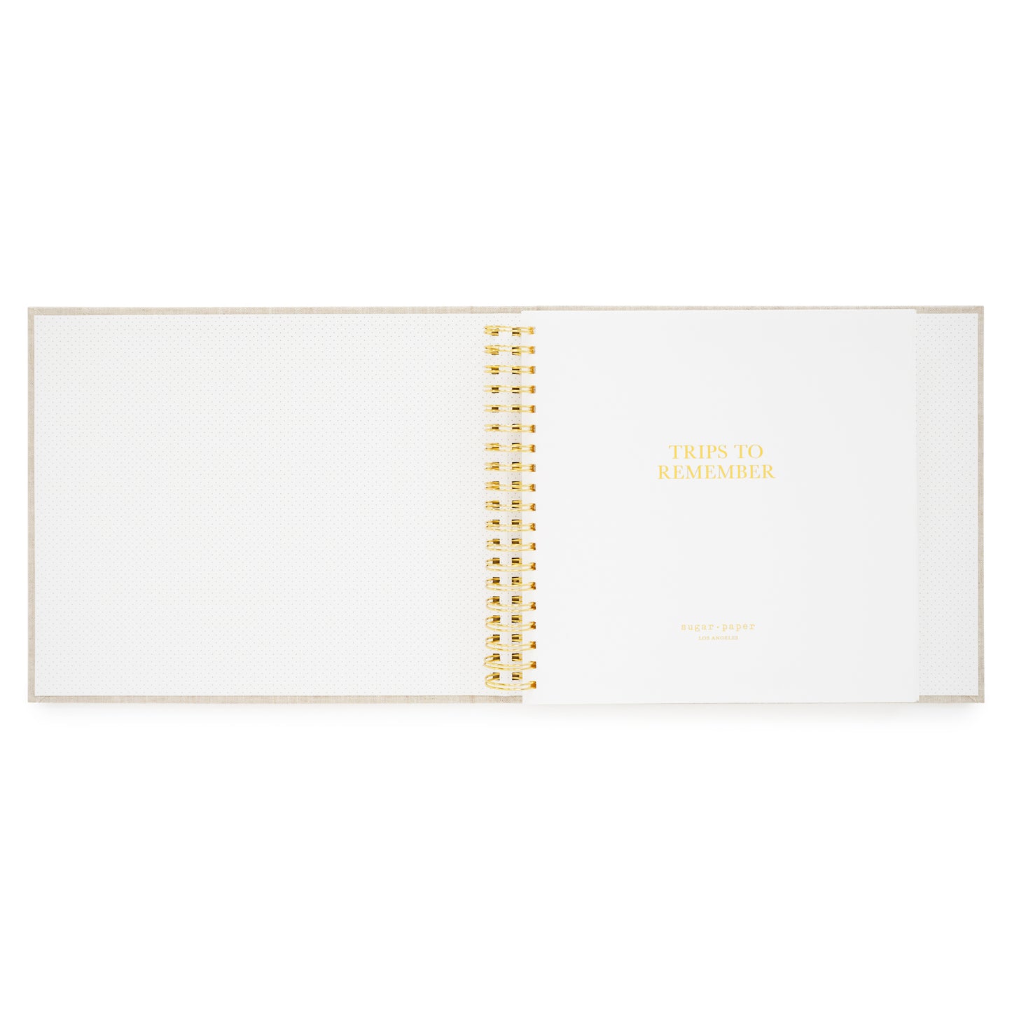 cover page of the trips to remember spiral bound fabric keepsake book with foil stamped trips to remember in gold