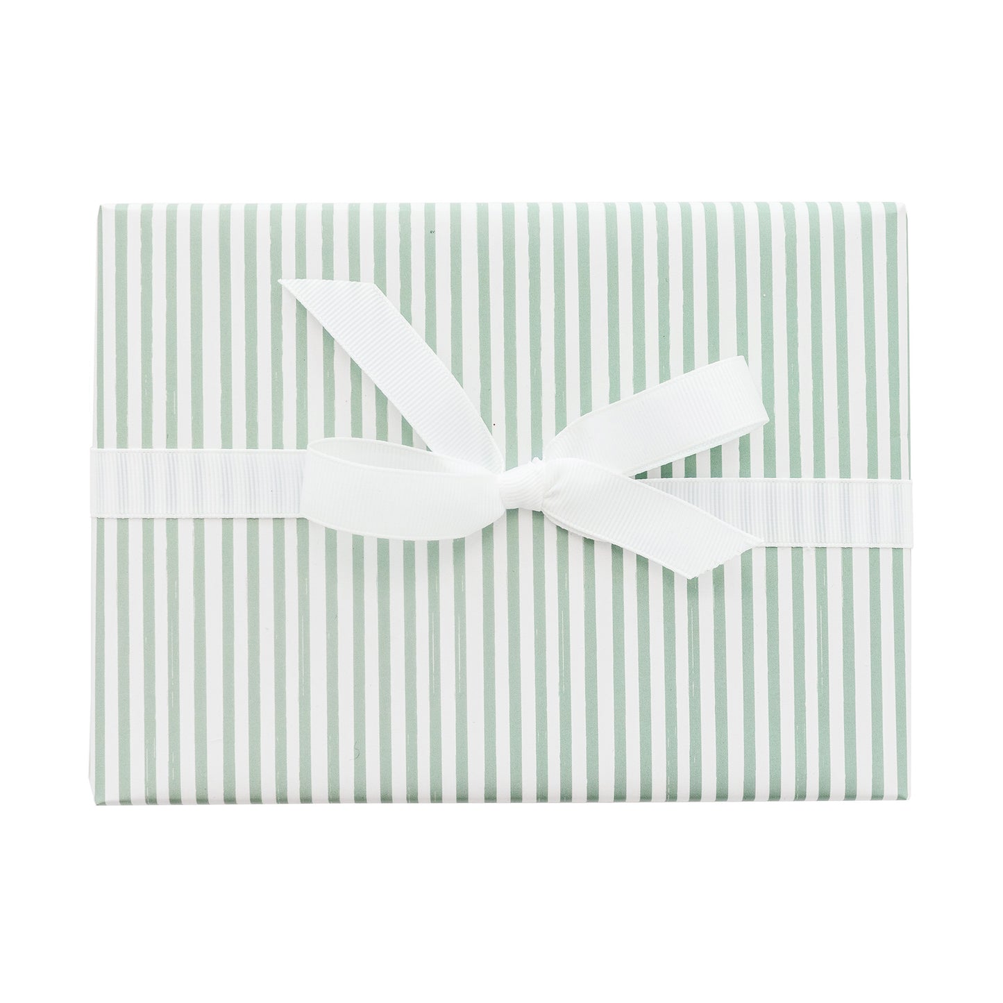 Mint green and white stripe gift wrap with white ribbon