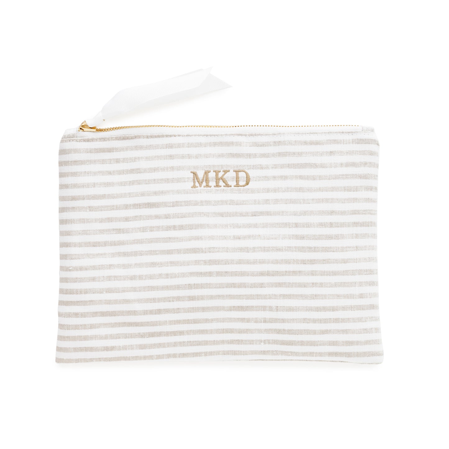 Embroidered Flax Stripe Large Pouch