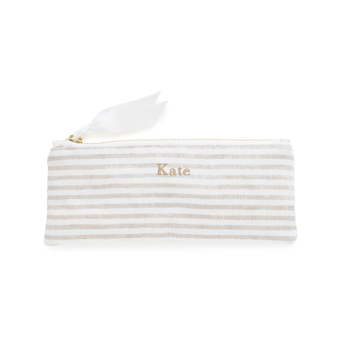 Embroidered Flax Stripe Pencil Pouch