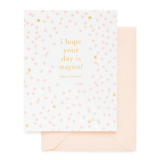 Pale pink and gold foil star magical birthday card