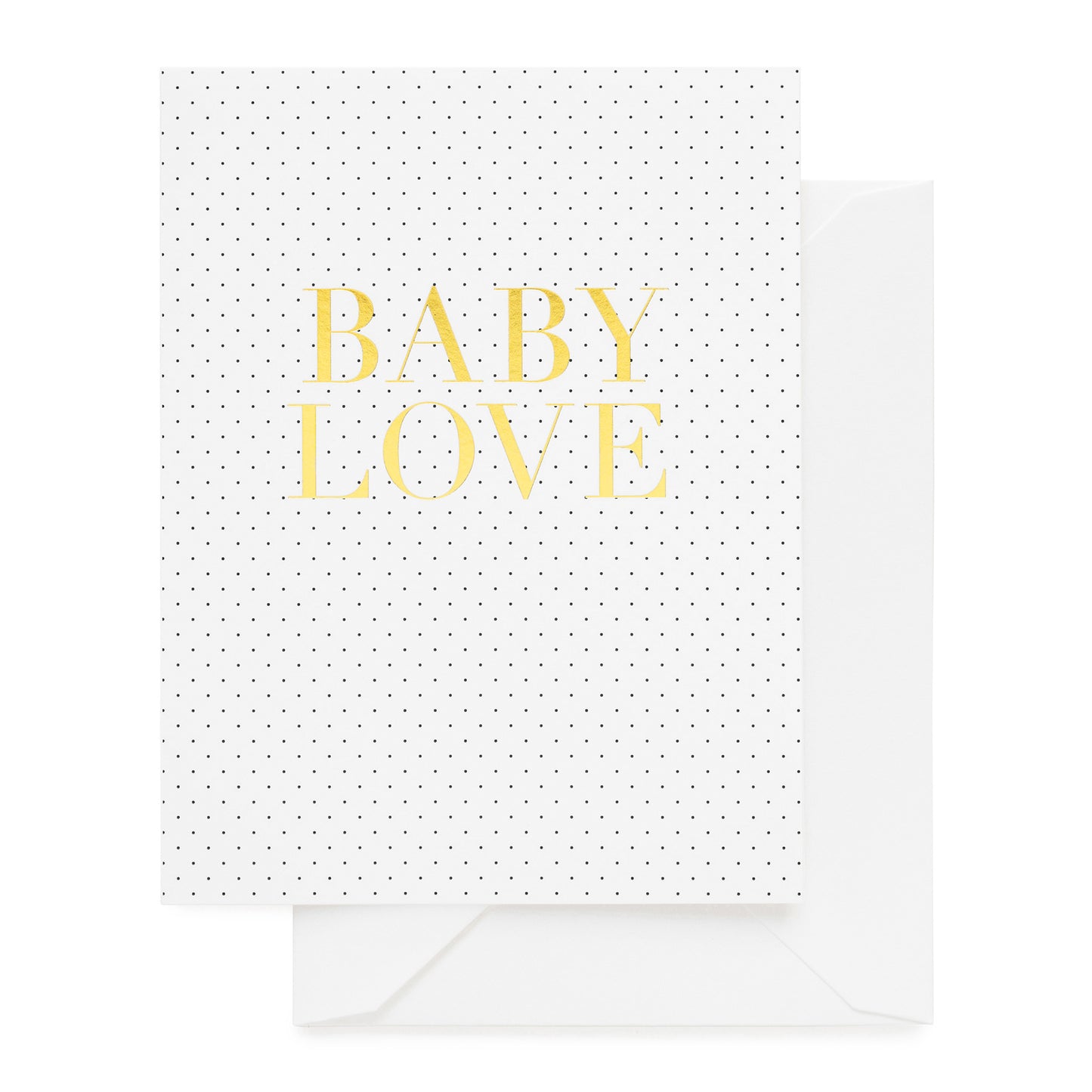 Black and white dot card printed with Baby Love