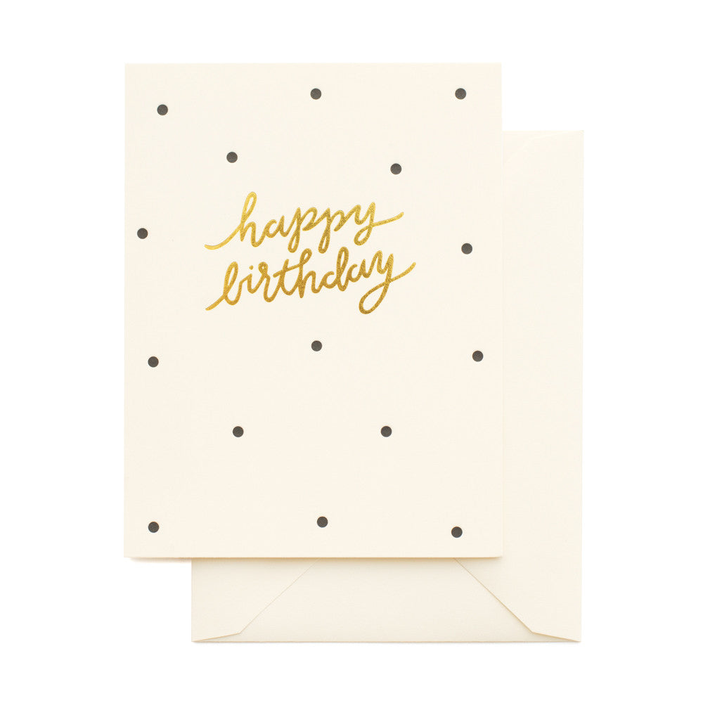 Cream and black birthday card with black polka dots