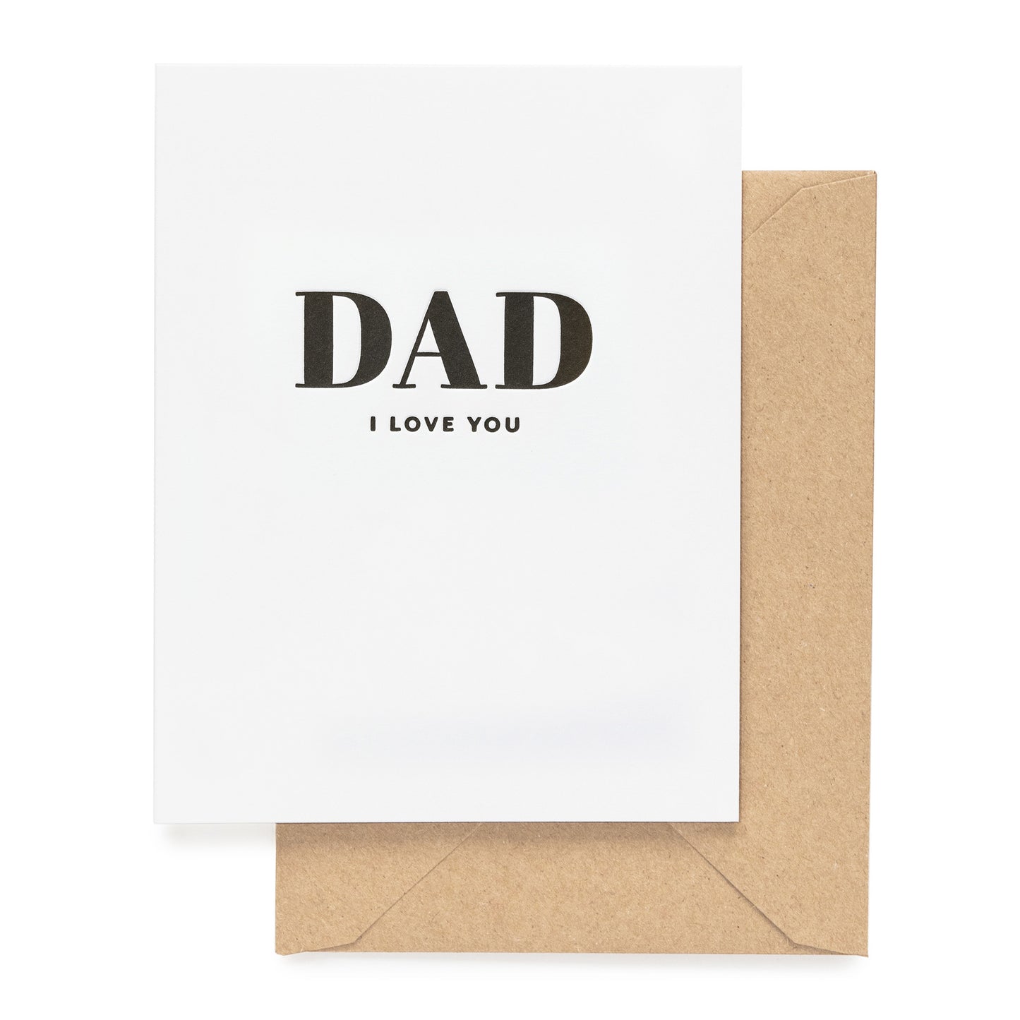 white card with black text, kraft envelope