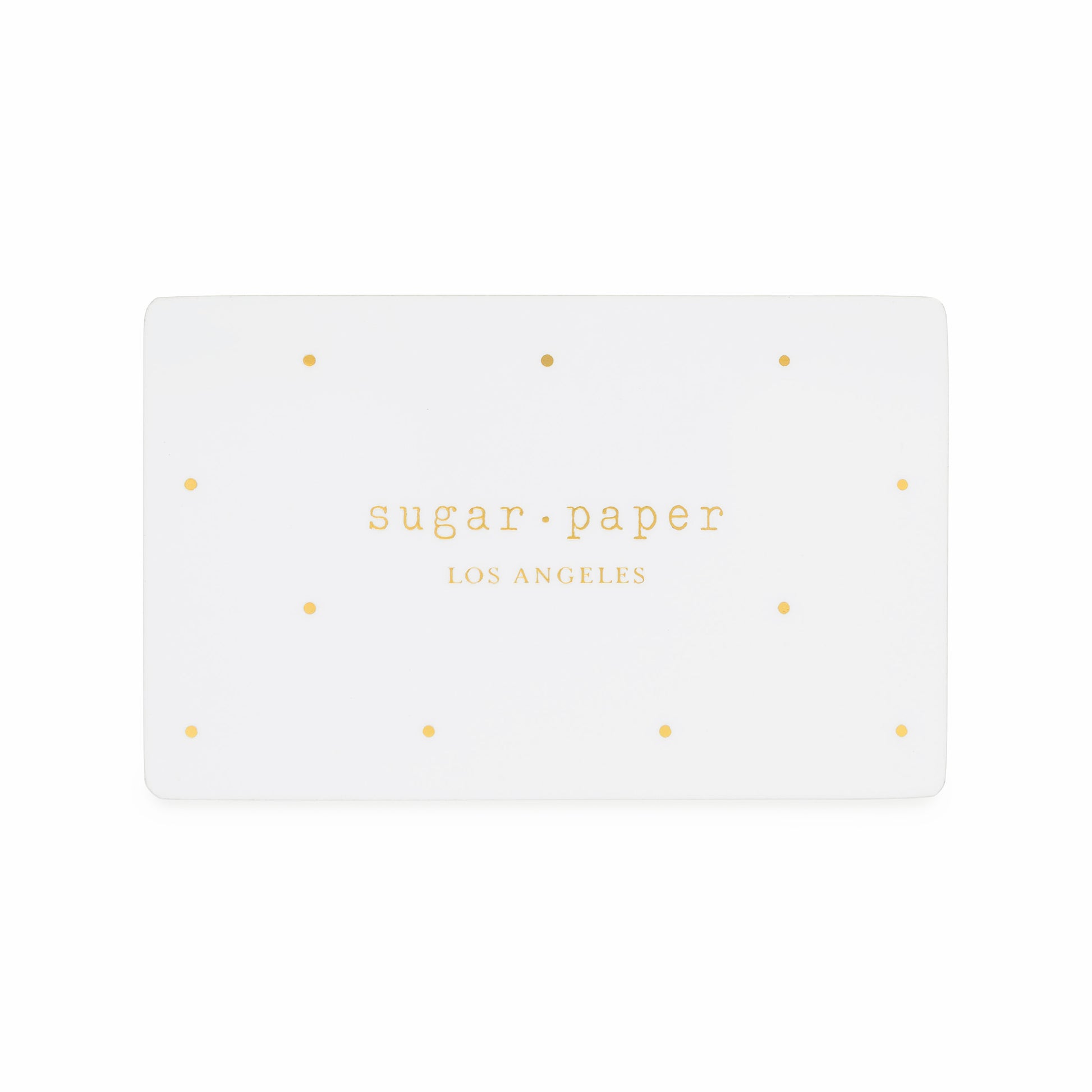 White with gold polka dots gift card with sugar paper logo