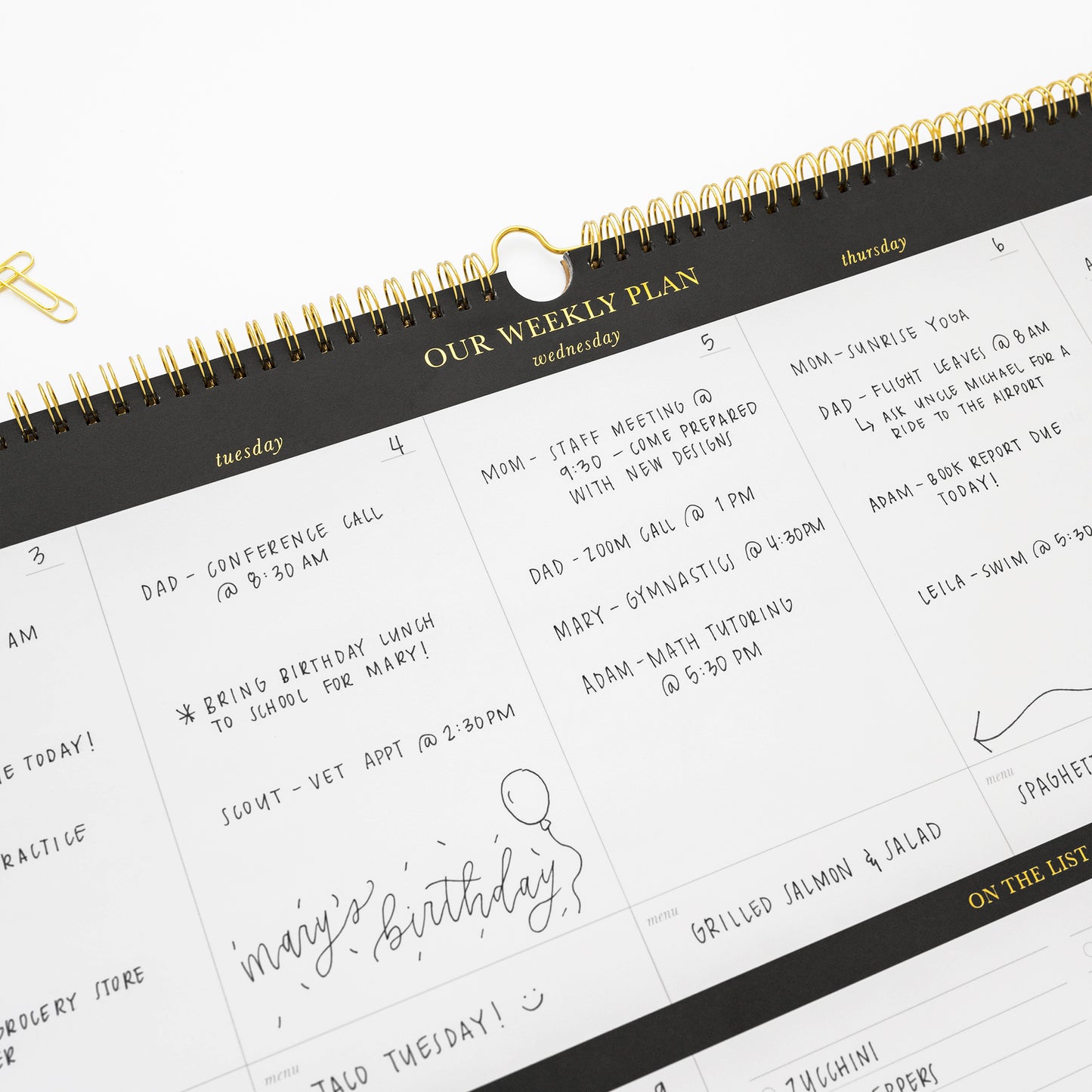 close up of our weekly plan pad