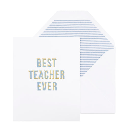 Best Teacher Ever card in blue and gold