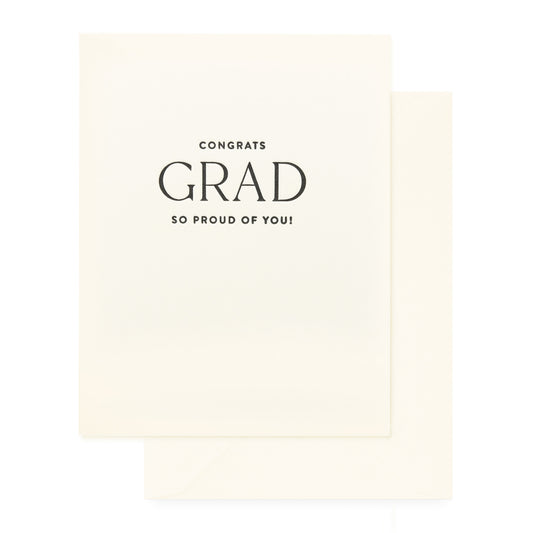 cream card with black text, cream envelope