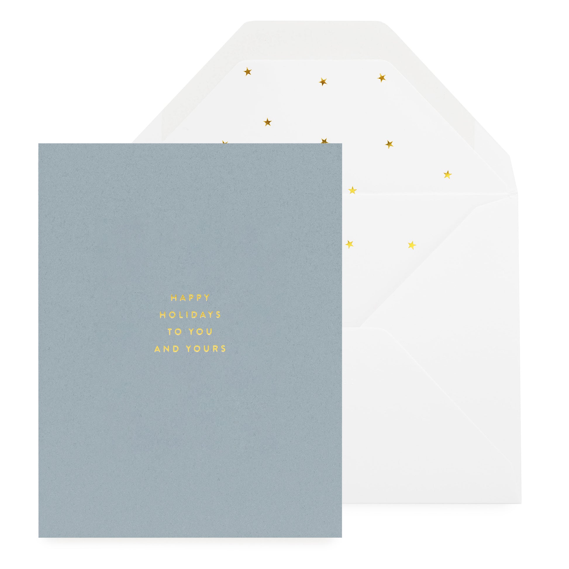 Slate Blue Card gold foil printed with Happy Holidays to you and yours