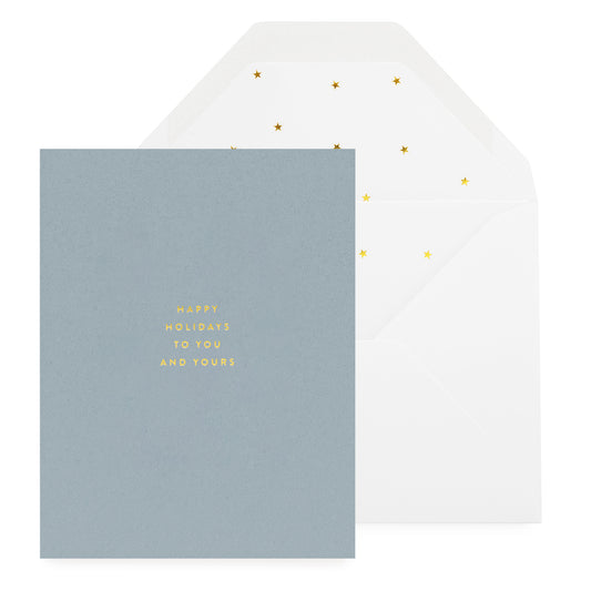 Slate Blue Card gold foil printed with Happy Holidays to you and yours