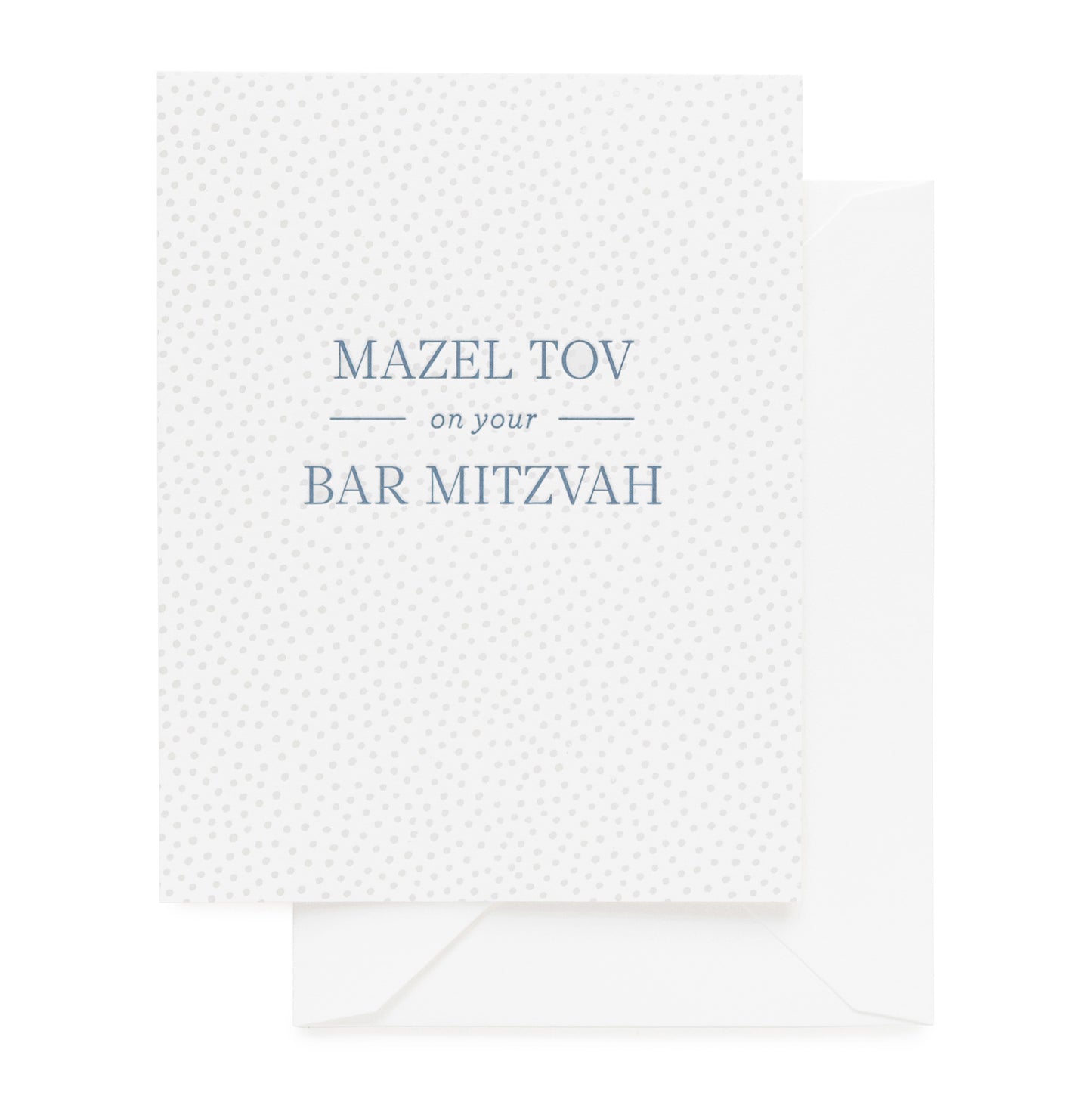 Dot patterned card printed with Mazel Tov on your Bar Mitzvah in blue