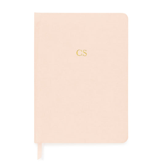 Pink fabric journal with gold monogram