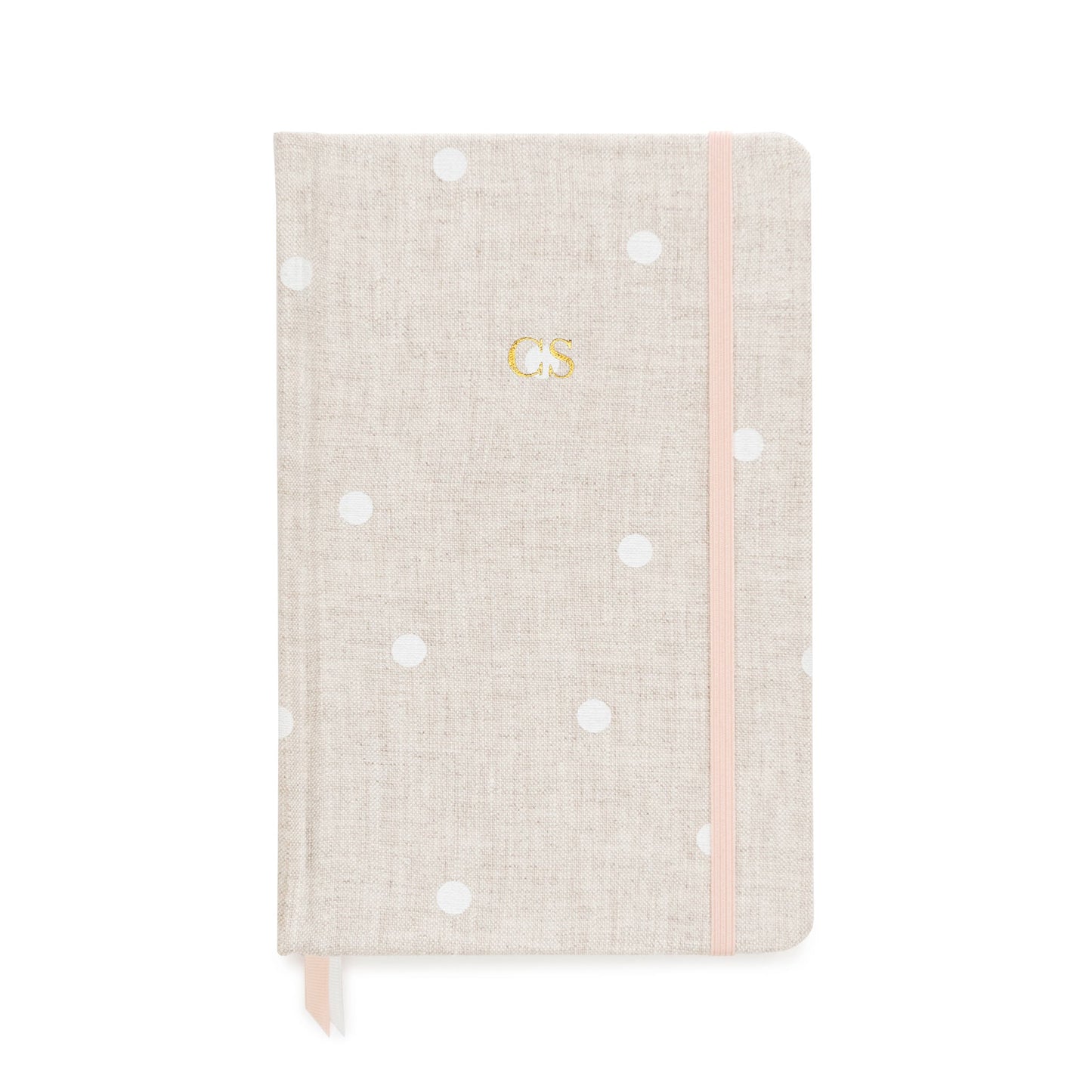 Flax and white dot journal with gold monogram