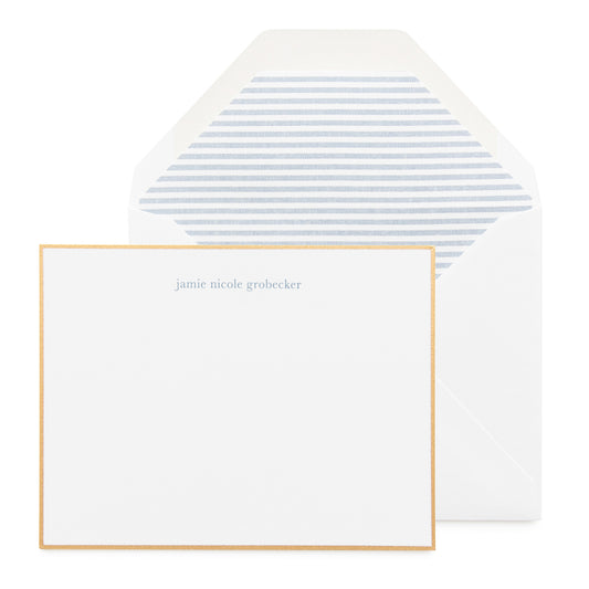 Dusty blue and gold personalized stationery and stripe liner