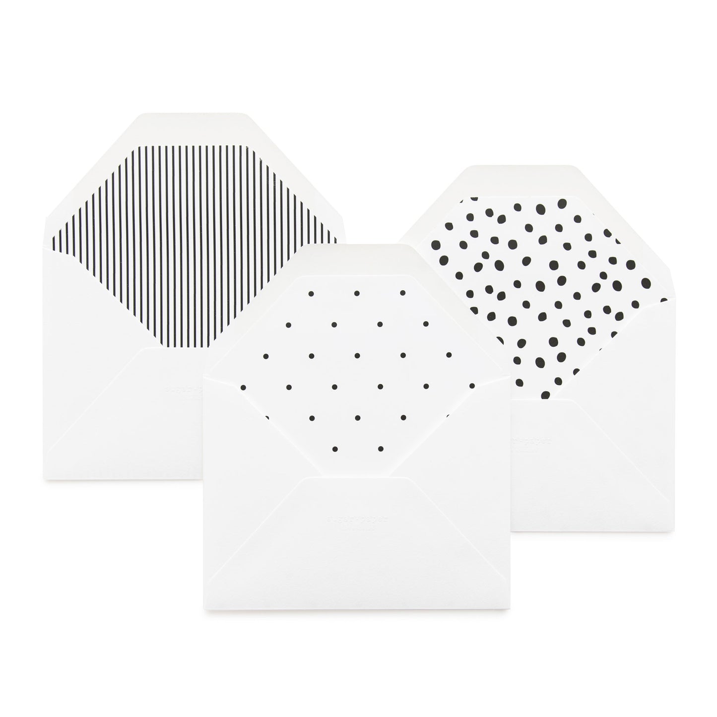 Black and white envelope liners in white envelopes