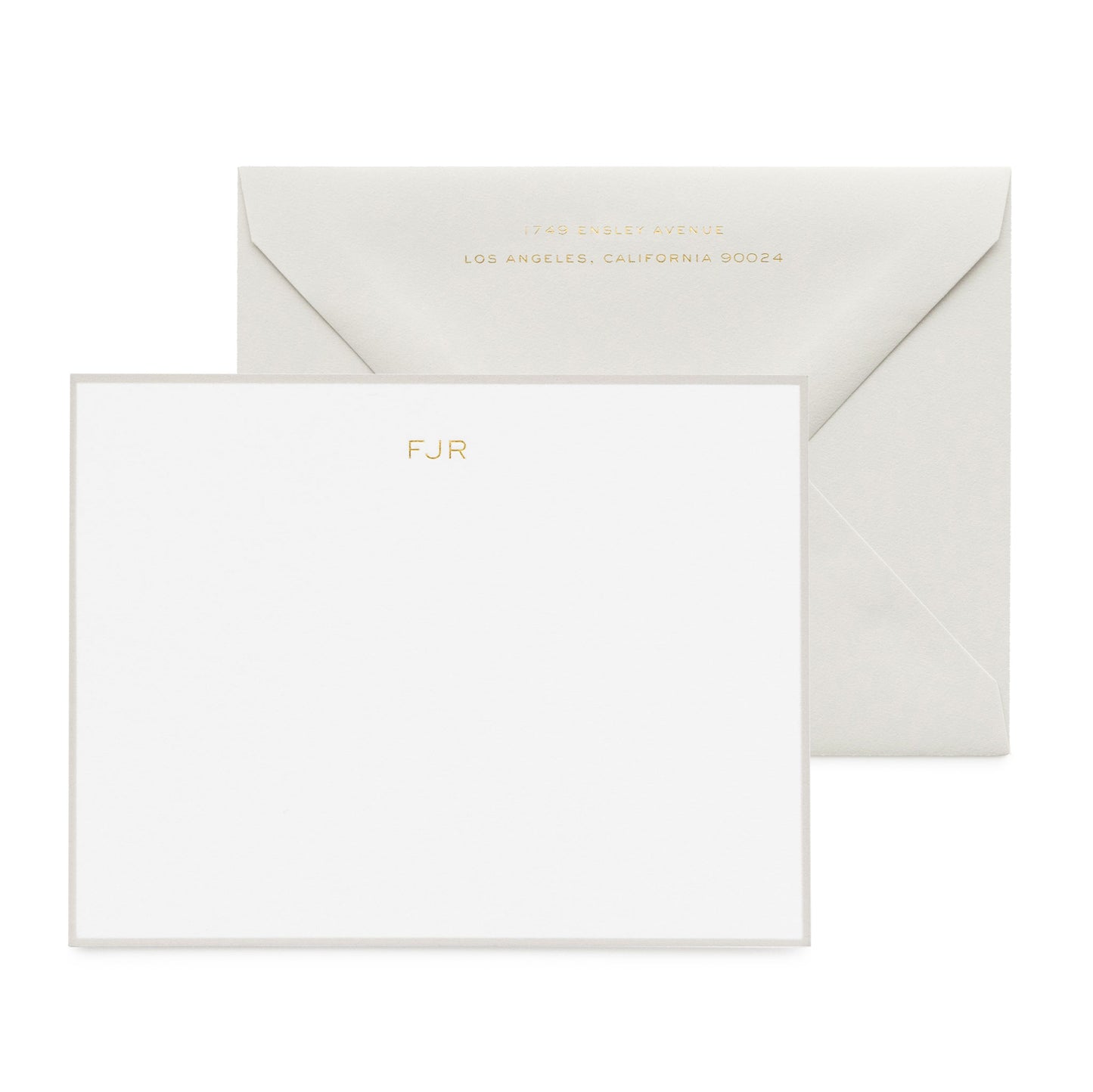 Grey personalized stationery set with gold foil initials