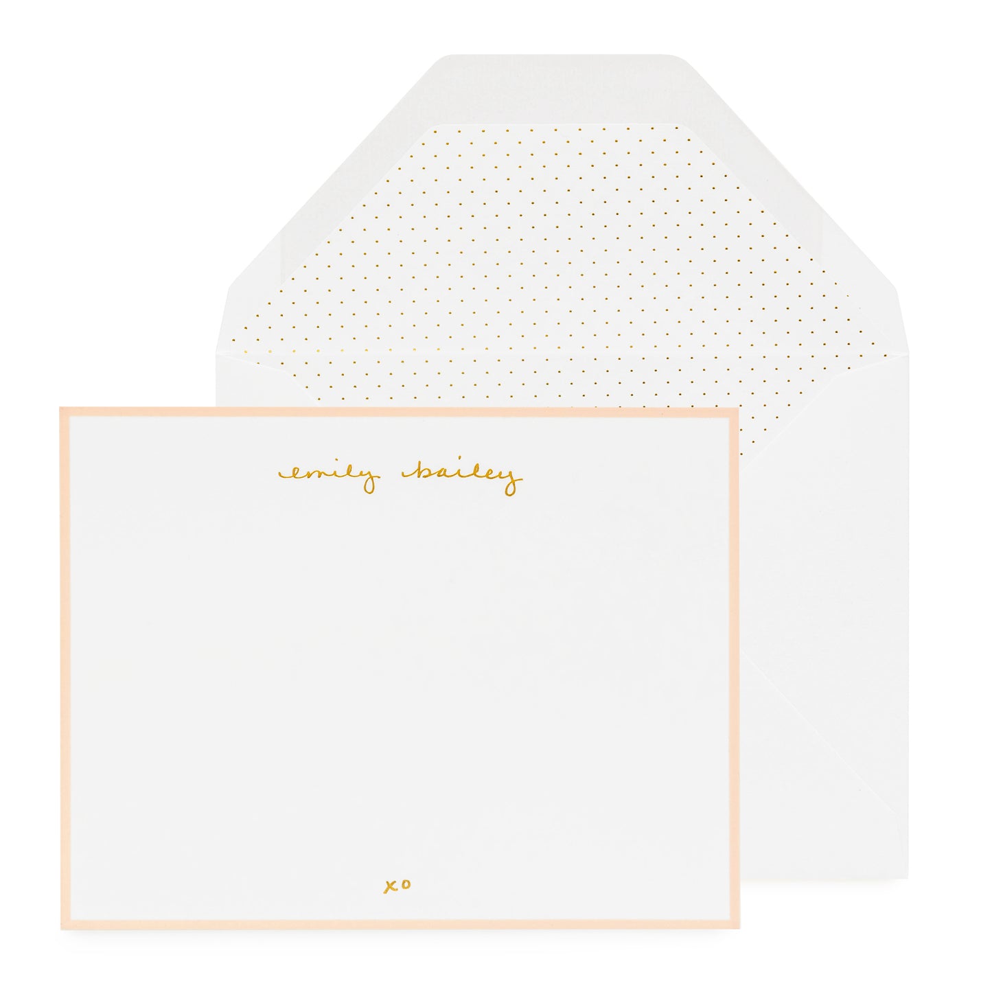 Personalized stationery with gold foil name and pink border