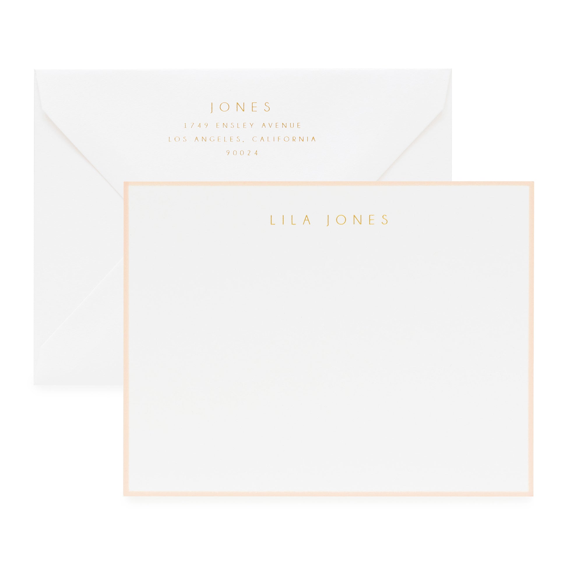 Pale pink and gold on white custom stationery