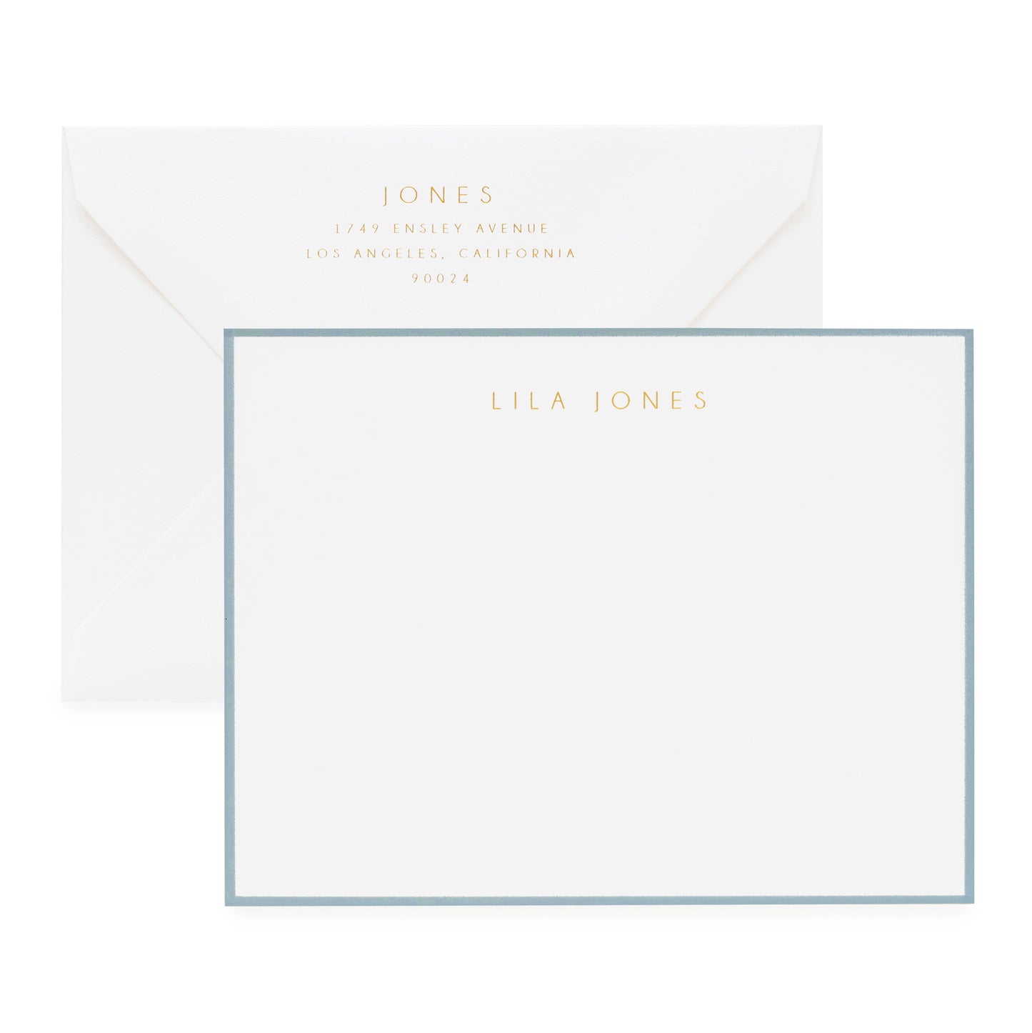 Slate blue and gold on white custom stationery