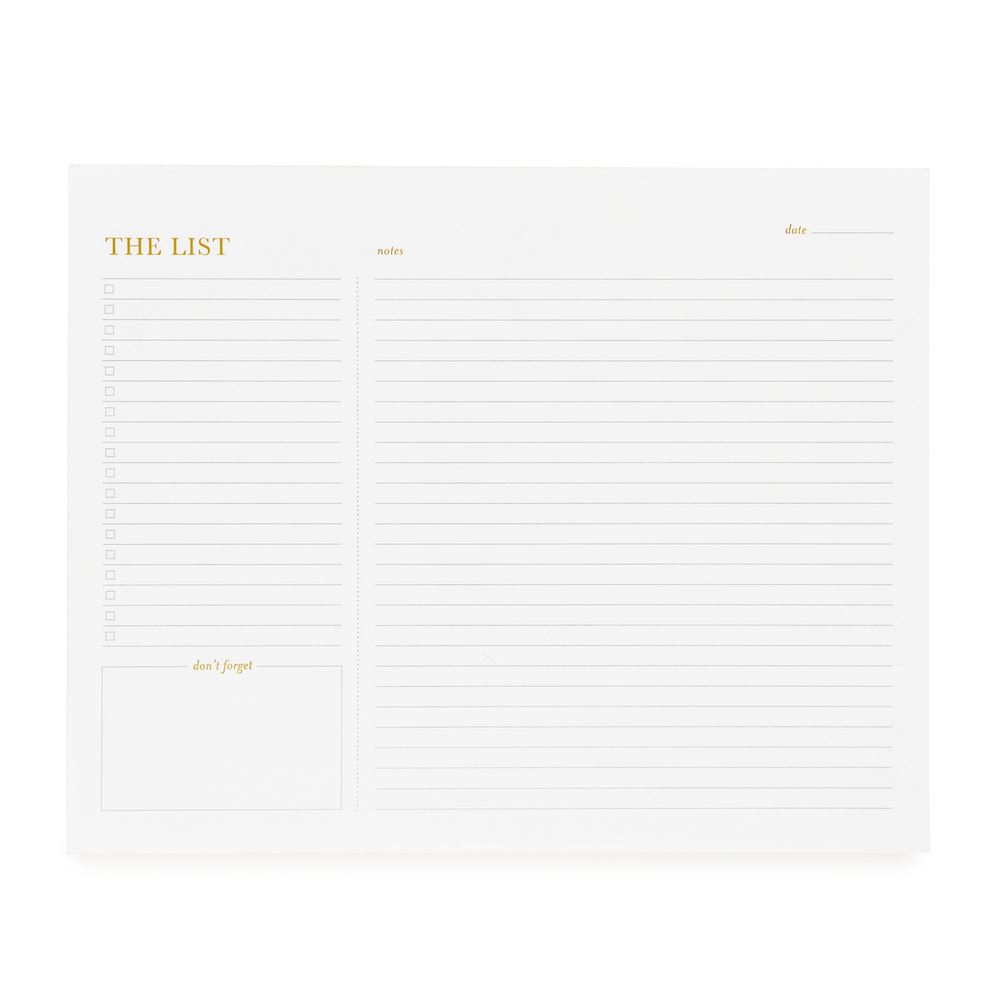 Large list pad with gold foil details