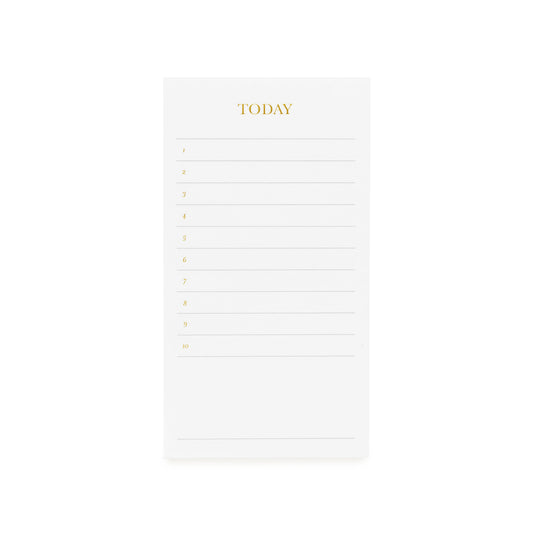 small white today pad with gold foil details
