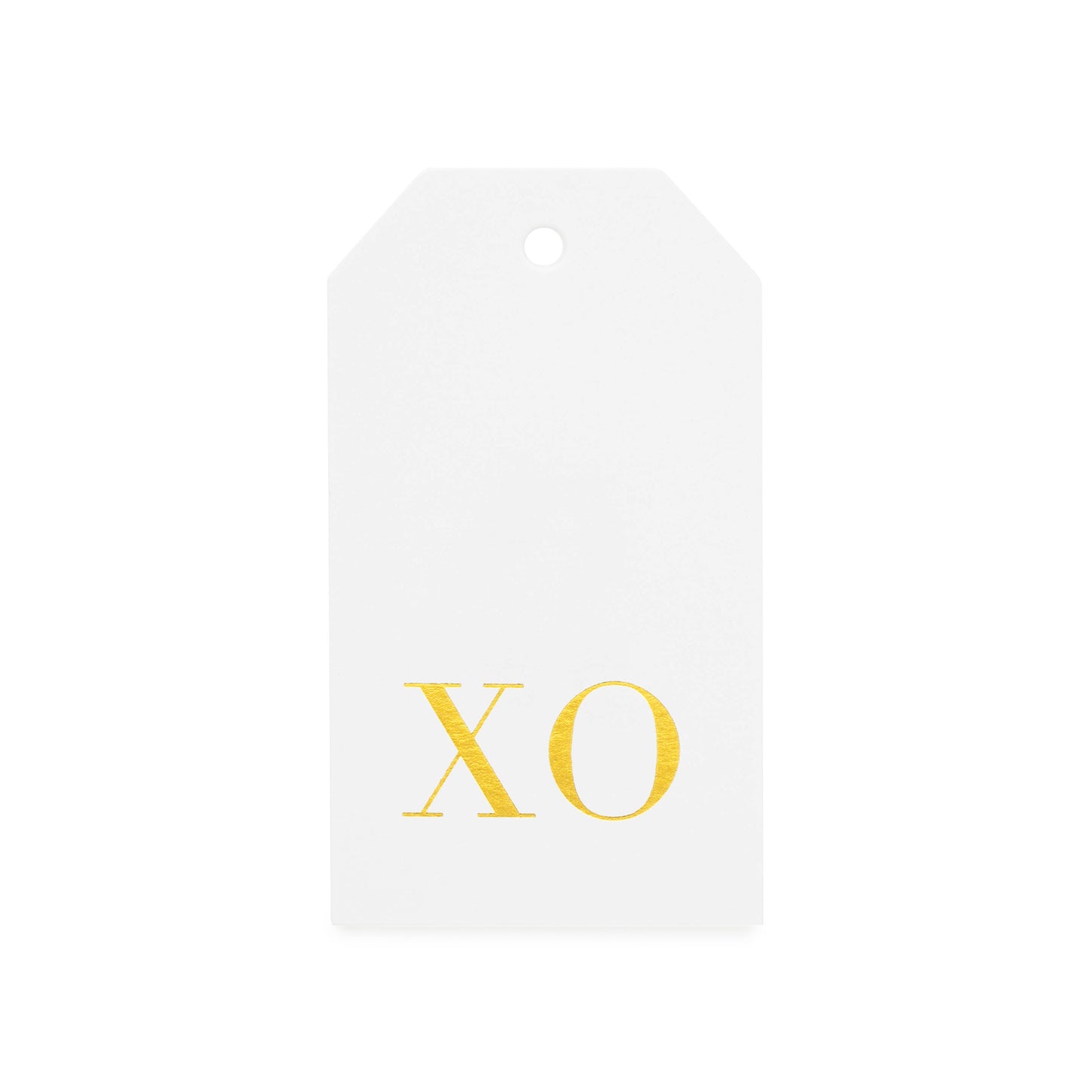 White tag with gold foil XO