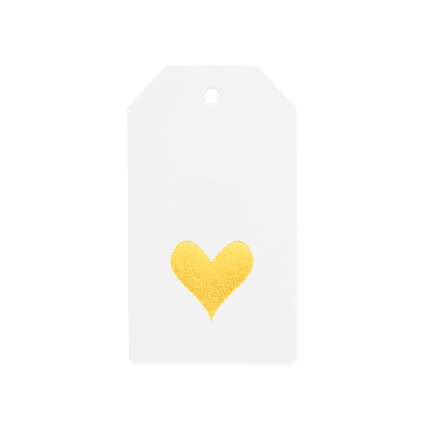 white tag with gold foil heart