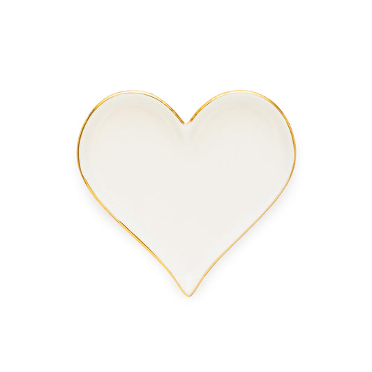 pale pink ceramic heart tray with gold border