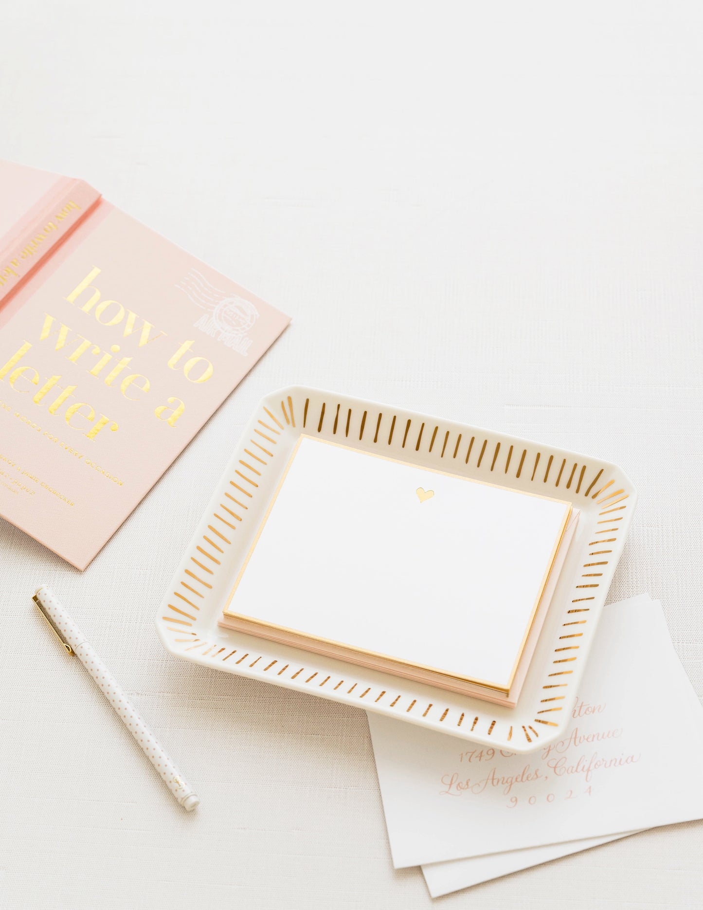 Ceramic tray with note set and book